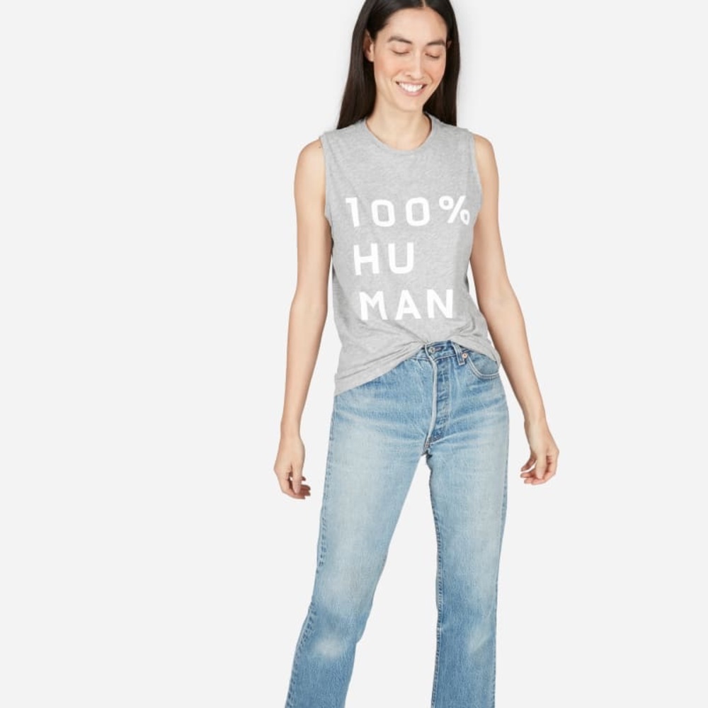 Everlane 100% Human Muscle Tank Tee Pink and White